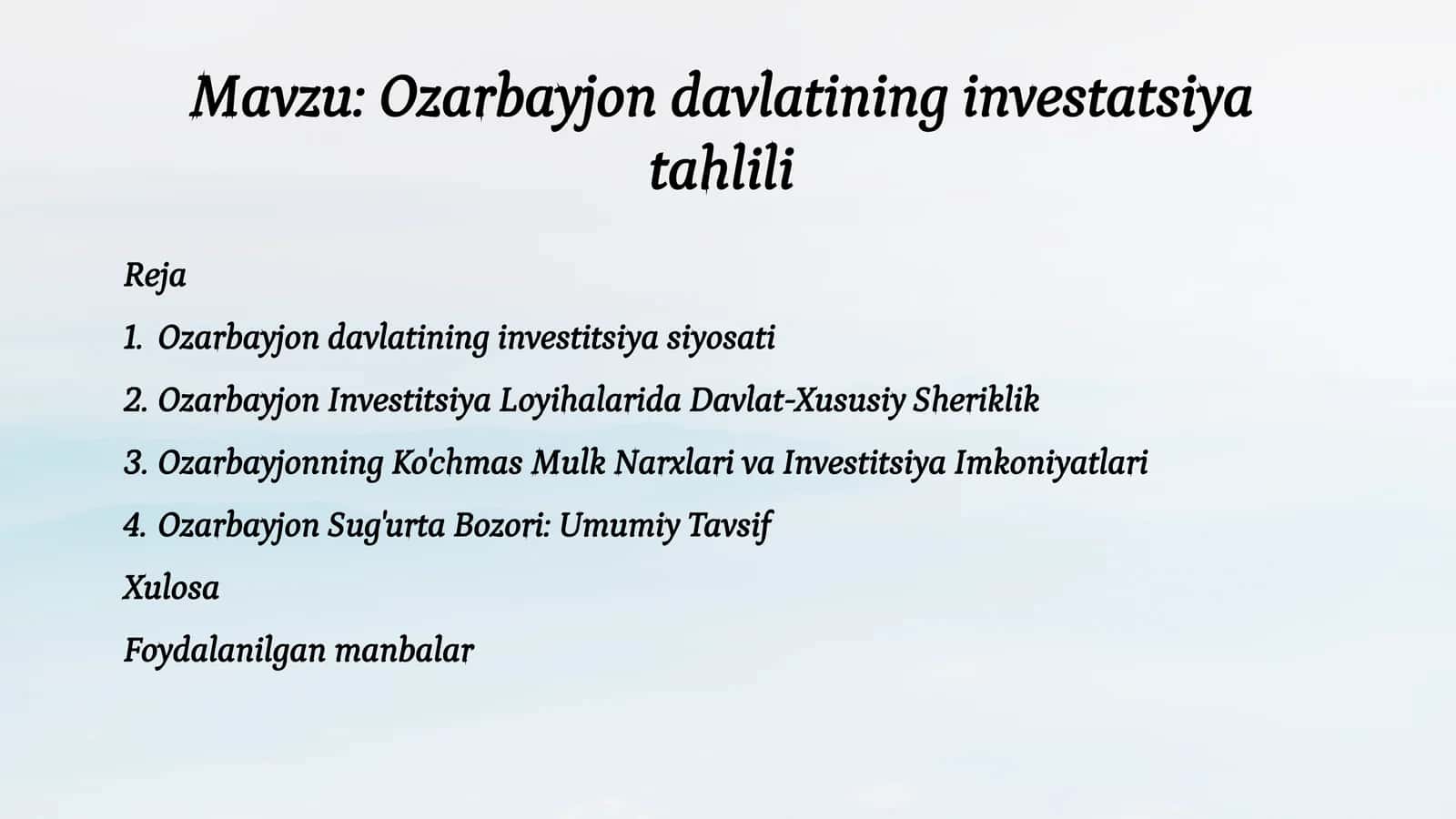 Ozarbayjonning Investitsiya Loyihalarida Davlat-Xususiy Sheriklik 1