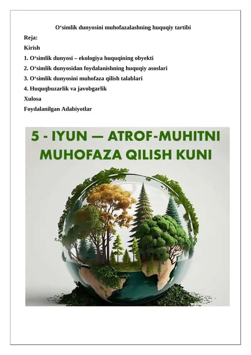 O‘simlik dunyosini muhofazalashning huquqiy tartibi 1