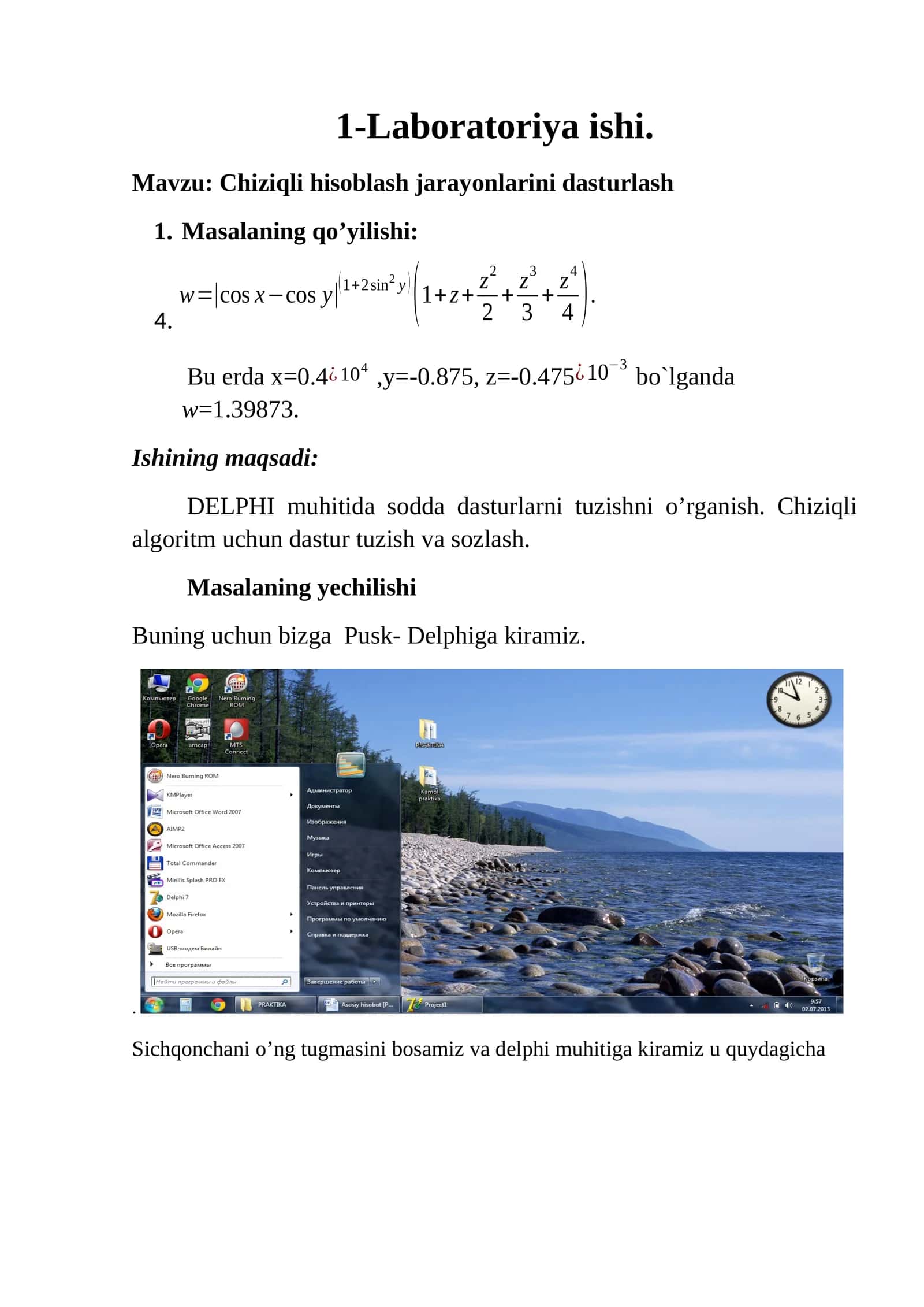 Chiziqli hisoblash jarayonlarini dasturlash 1