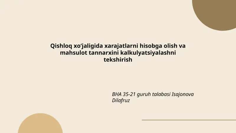 Qishloq xo'jaligida xarajatlarni hisobga olish 1