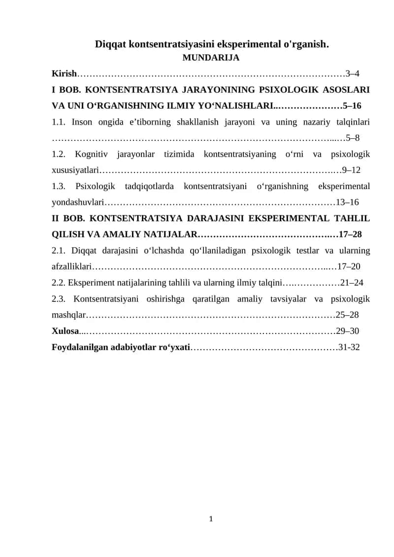 Kontsentratsiyani eksperimental o'rganish 1