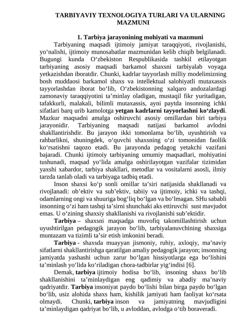 TARBIYAVIY TEXNOLOGIYA TURLARI VA ULARNING MAZMUNI 1