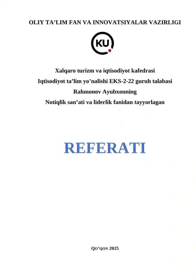 Notiqlik san'ati va liderlik fanidan REFERATI