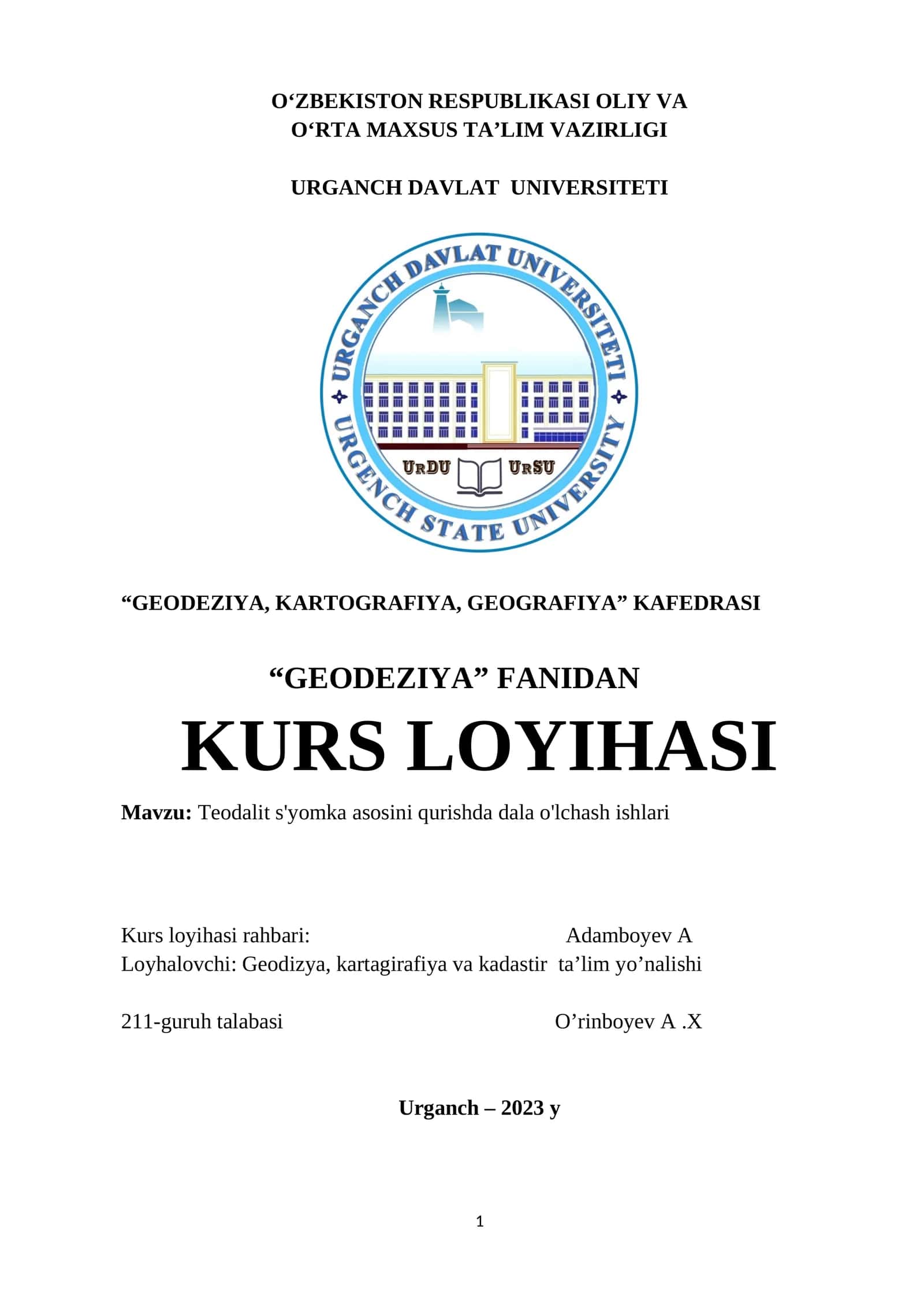 Teodalit s'yomka asosini qurishda dala o'lchash ishlari 1