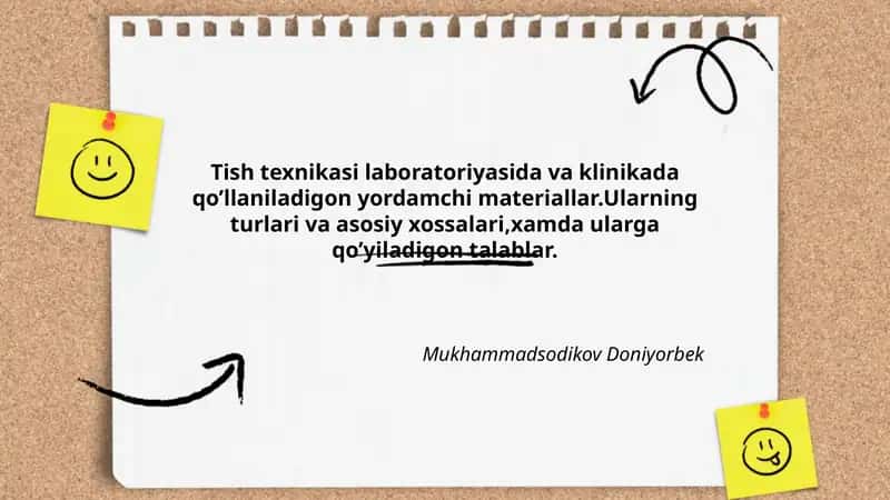 Tish texnikasi laboratoriyasida va klinikada qo’llaniladigon yordamchi materiallar 1
