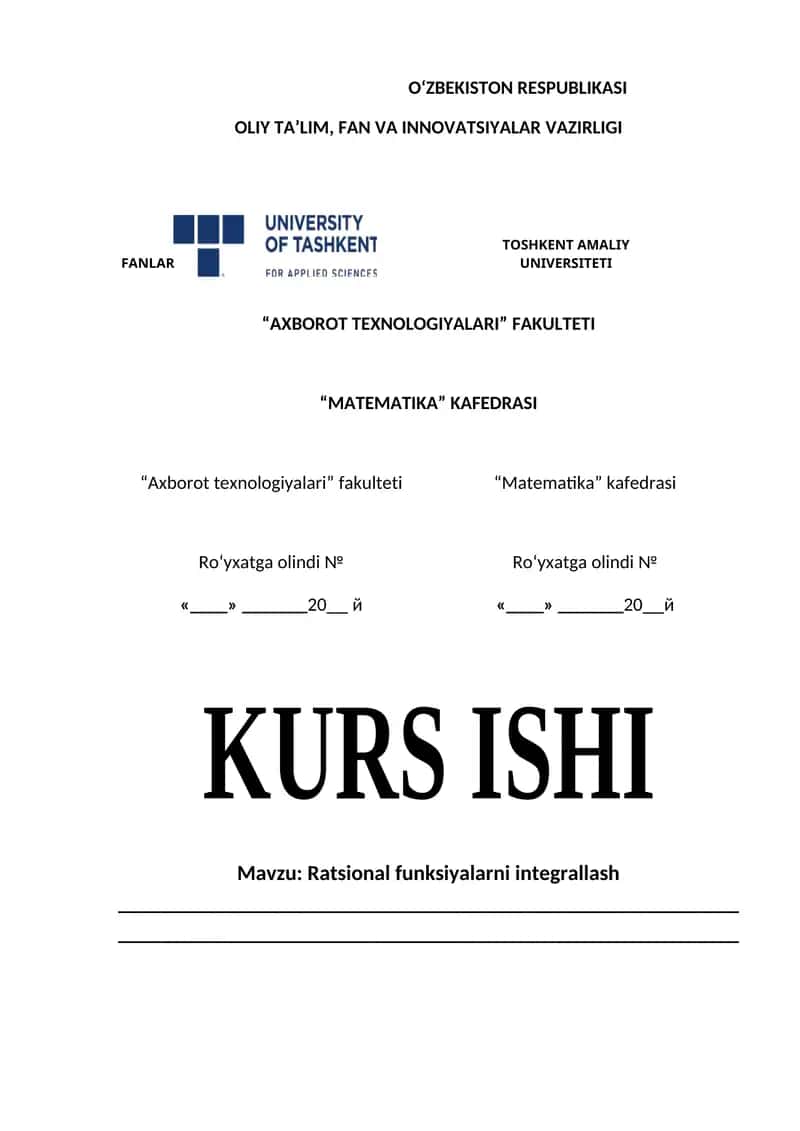 Ratsional funksiyalarni integrallash 1
