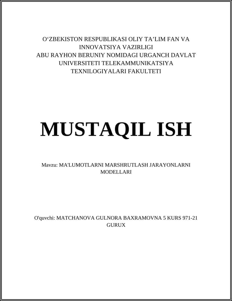 Marshrutlarni Modellash Jarayonlarni Modellari 1