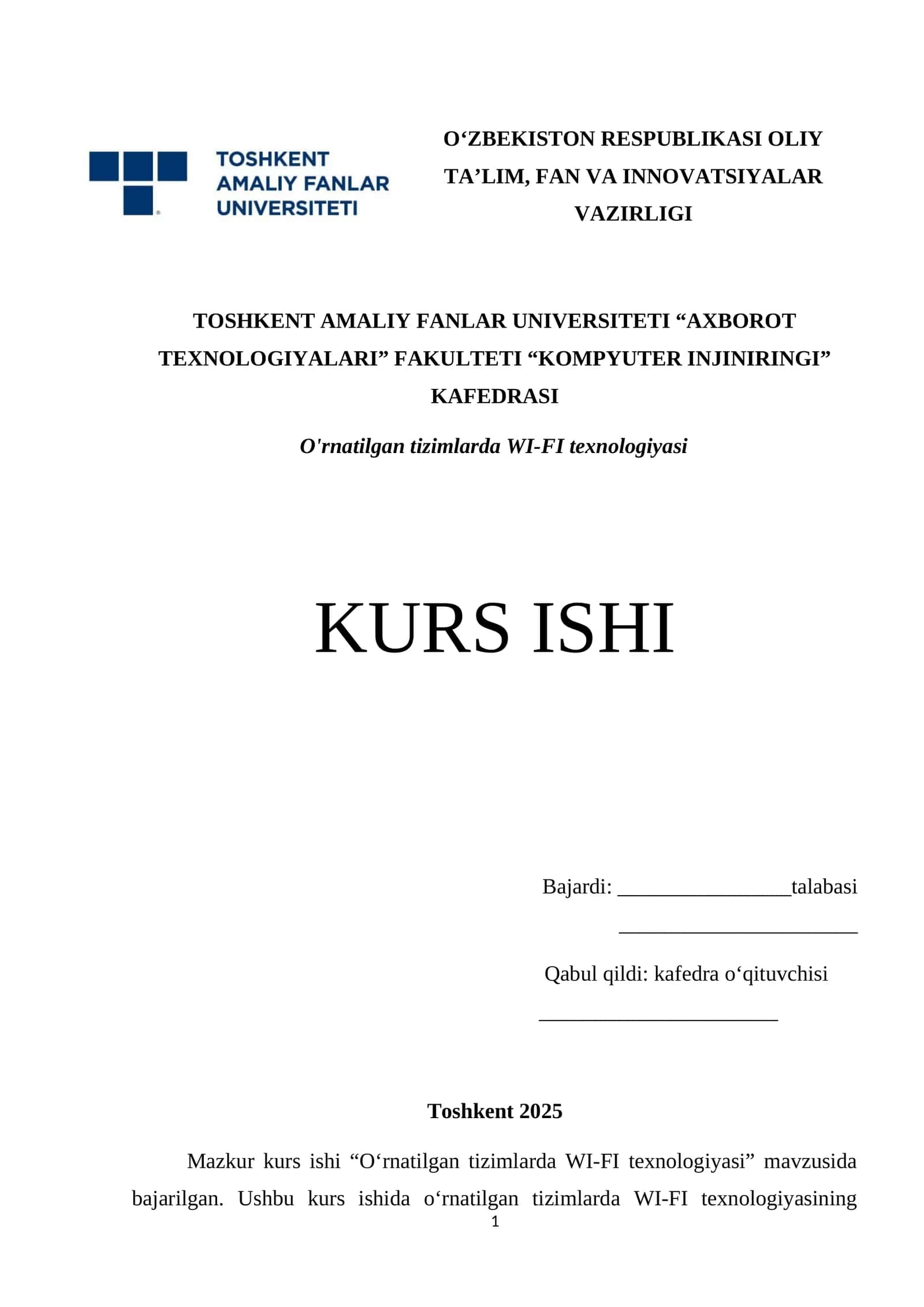 O‘rnatilgan tizimlarda WI-FI texnologiyasi 1