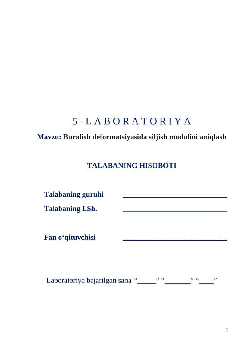 Buralish deformatsiyasida siljish modulini aniqlash 1
