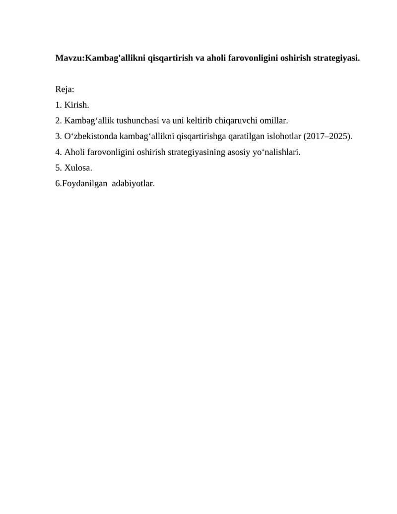 Kambag'allikni qisqartirish va aholi farovonligini oshirish strategiyasi 1
