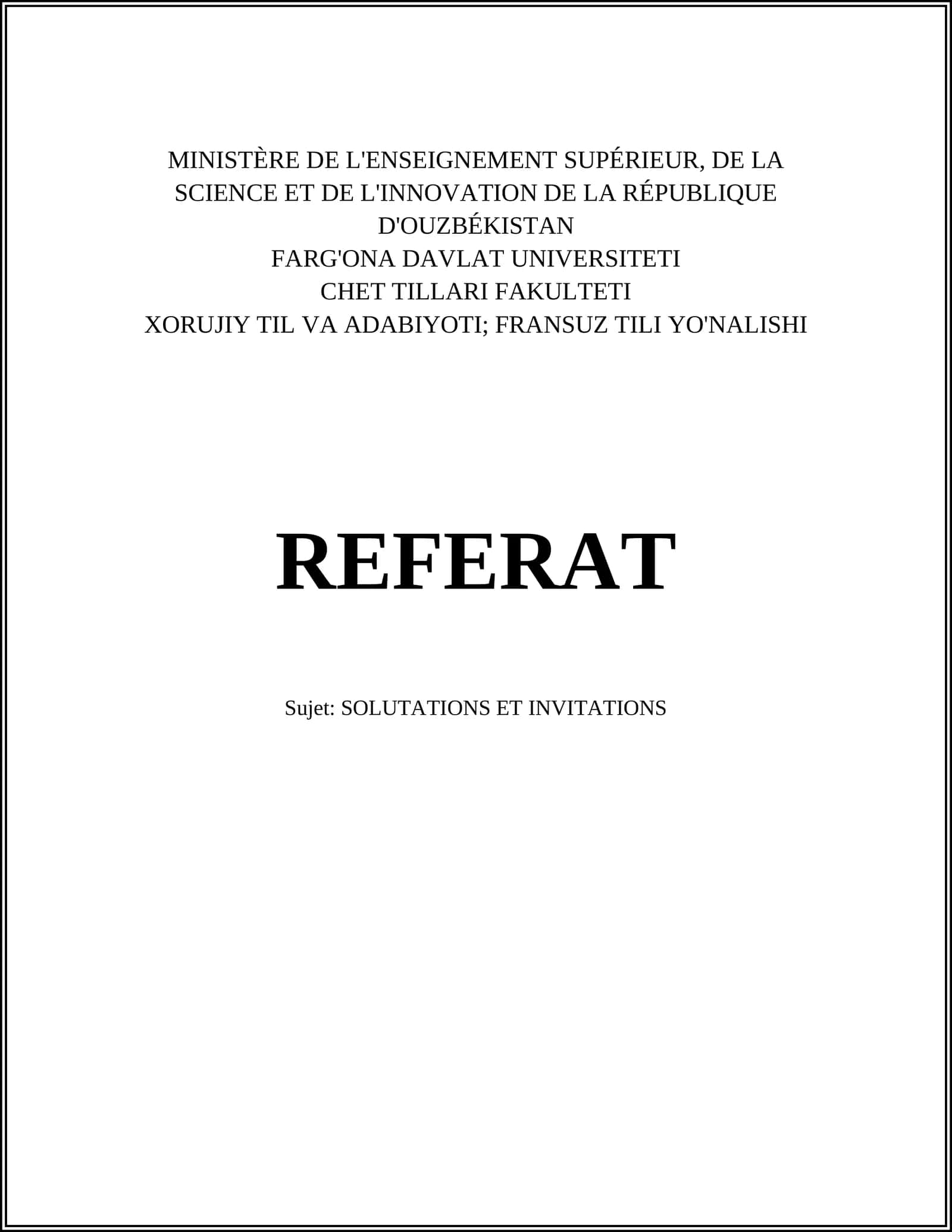 REFERAT Sujet: SOLUTATIONS ET INVITATIONS 1