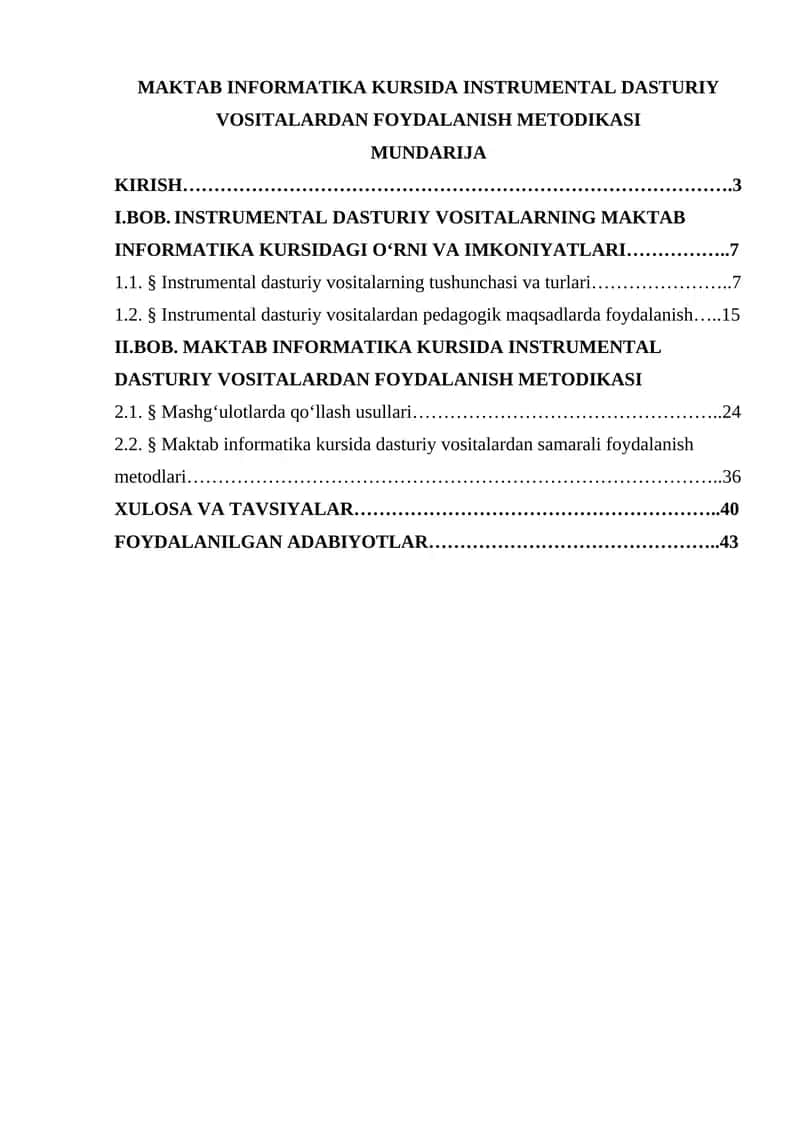 MAKTAB INFORMATIKA KURSIDA INSTRUMENTAL DASTURIY VOSITALARDAN FOYDALANISH METODIKASI 1