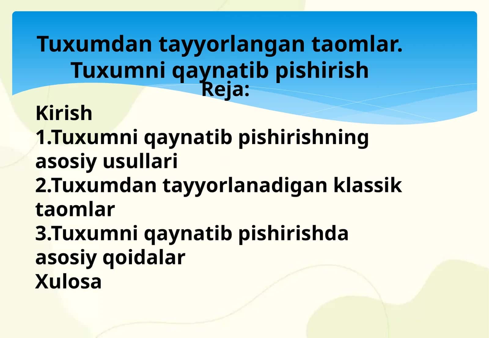 Tuxumdan tayyorlangan taomlar. Tuxumni qaynatib pishirish 1