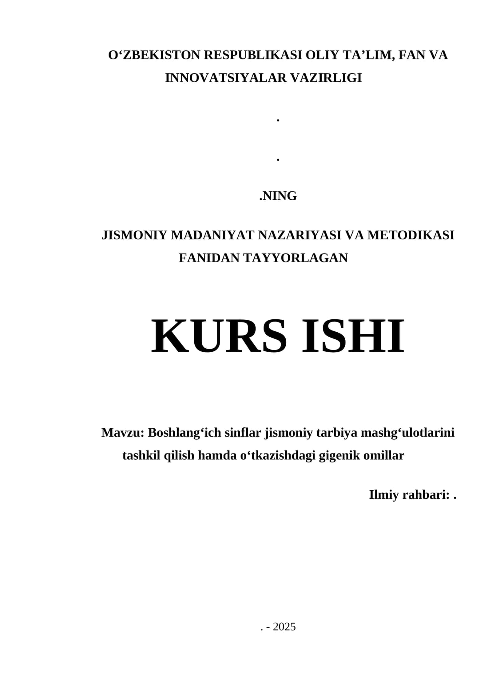 Boshlang‘ich sinflar jismoniy tarbiya mashg‘ulotlarini tashkil qilish hamda o‘tkazishdagi gigenik omillar 1