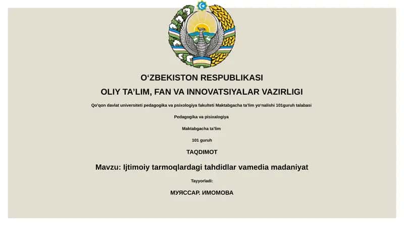 Ijtimoiy tarmoqlardagi tahdidlar vamedia madaniyat 1