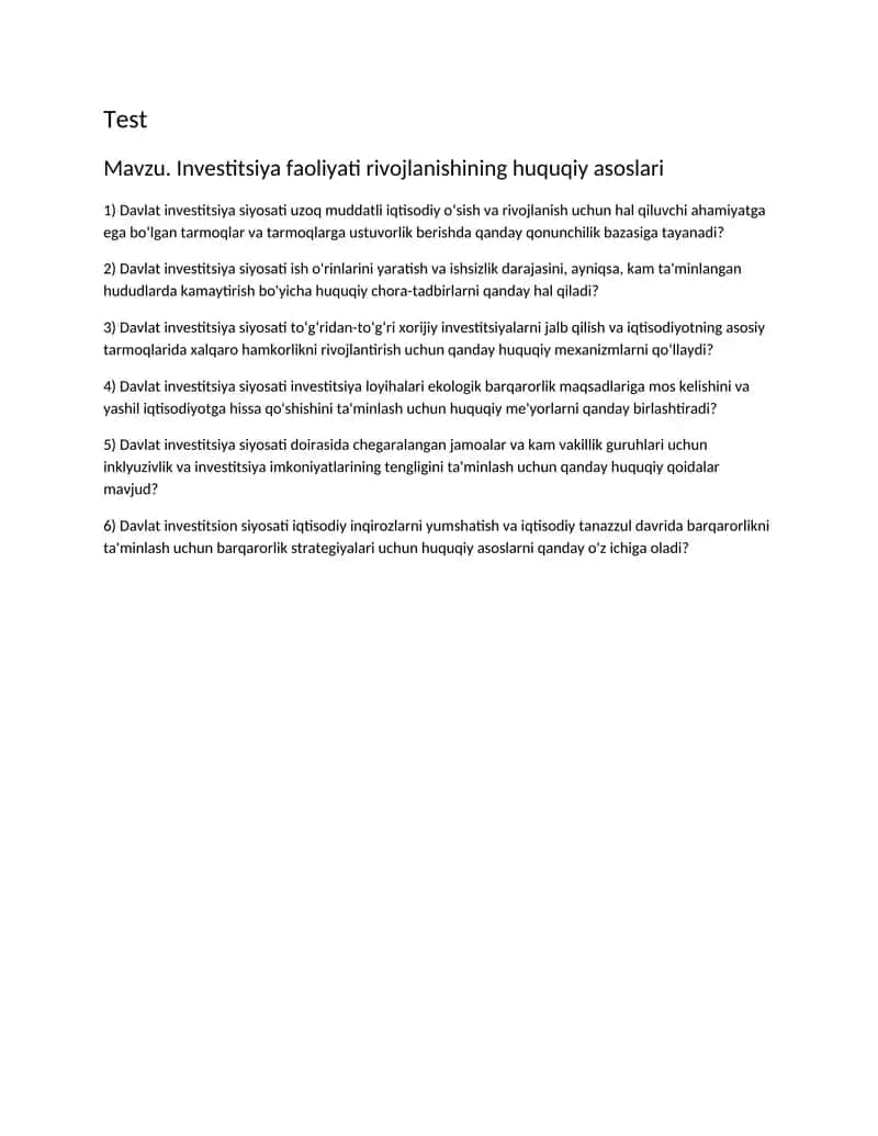 Investitsiya faoliyati rivojlanishining huquqiy asoslari 1