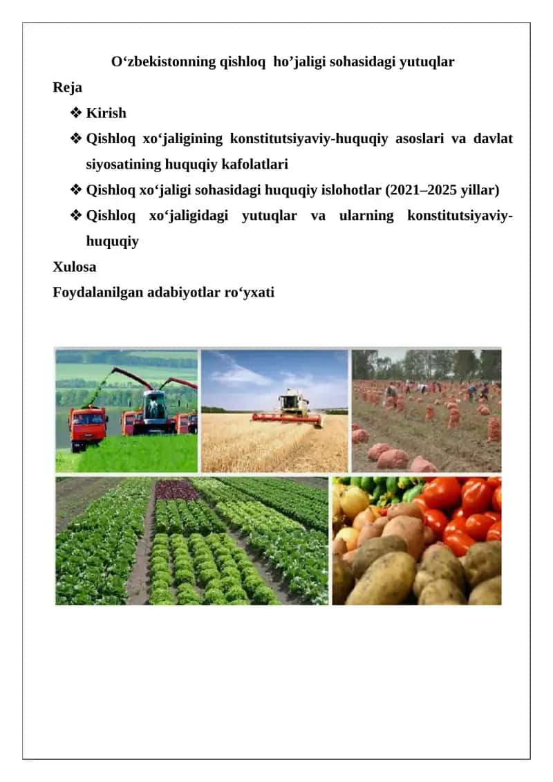 Qishloq xo‘jaligining konstitutsiyaviy-huquqiy asoslari va davlat siyosati 1