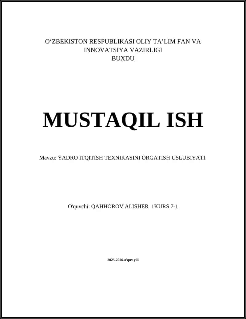 Yadro Itqitish Texnikasini Õrgatish Uslubiyati 1