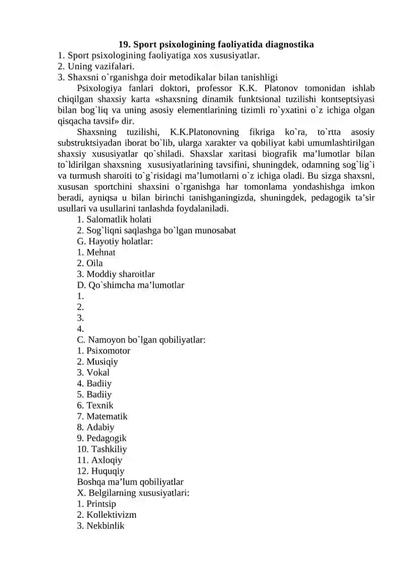 Sport psixologining faoliyatida diagnostika