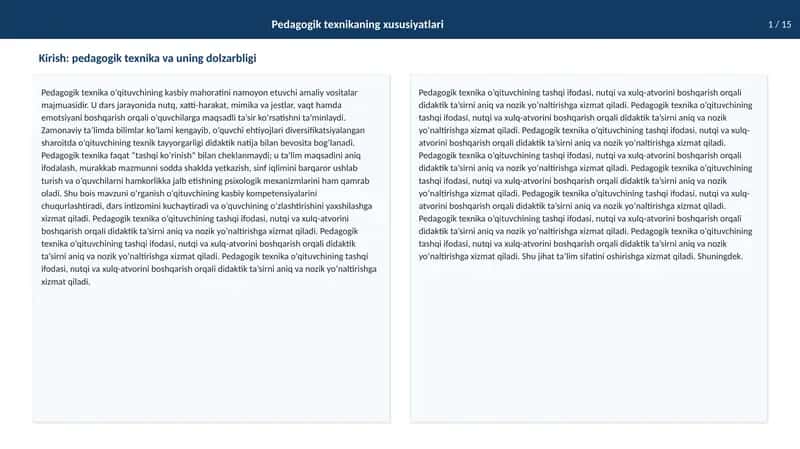 Pedagogiktexnikaning xususiyatlari