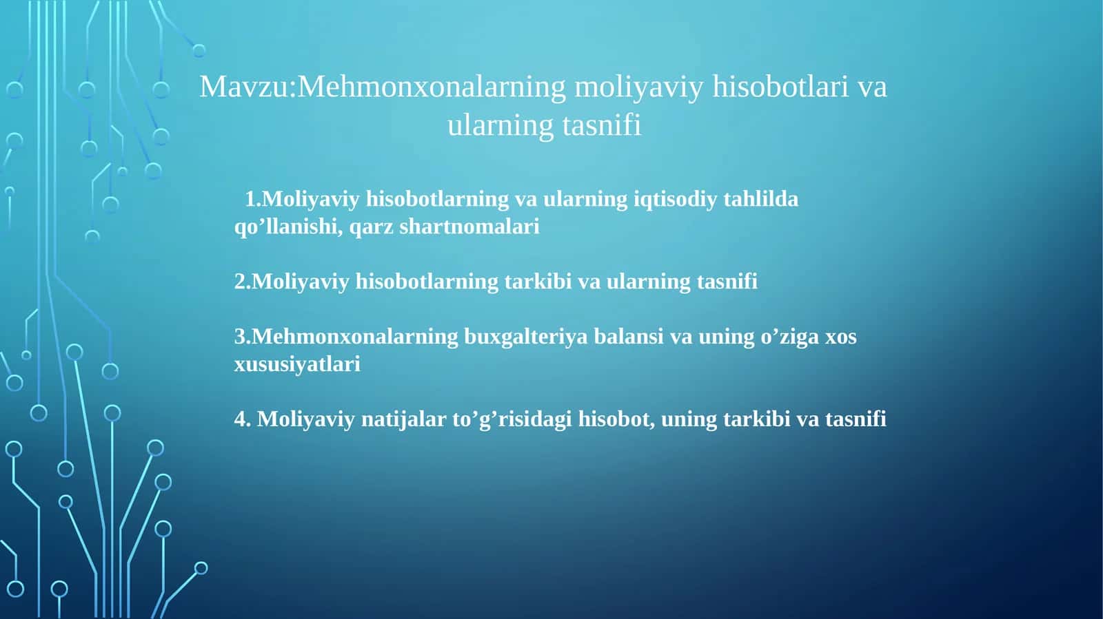 Mehmonxonalarning moliyaviy hisobotlari va ularning tasnifi 1