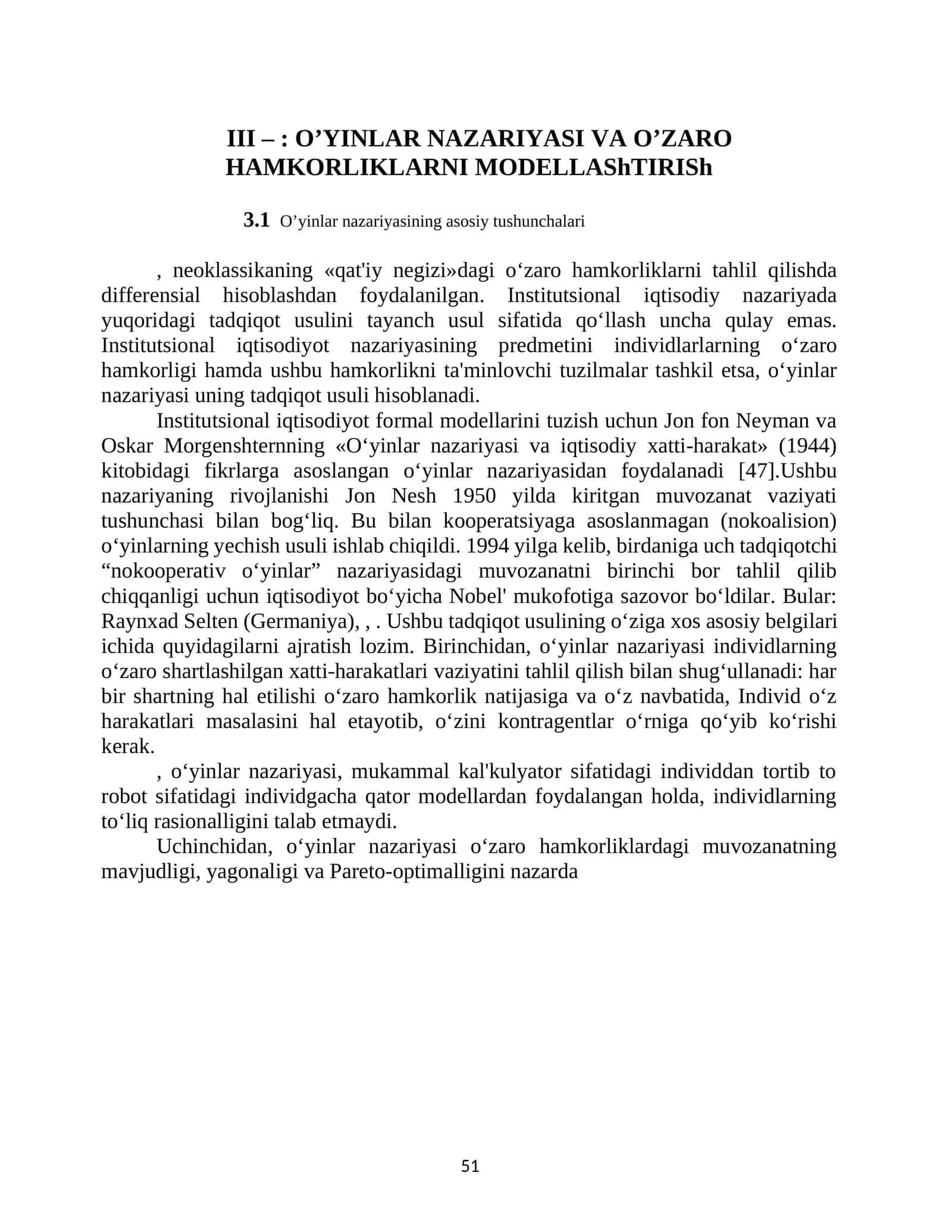 O'YINLAR NAZARIYASI VA O'ZARO HAMKORLIKLARNI MODELLAShTIRISh 1