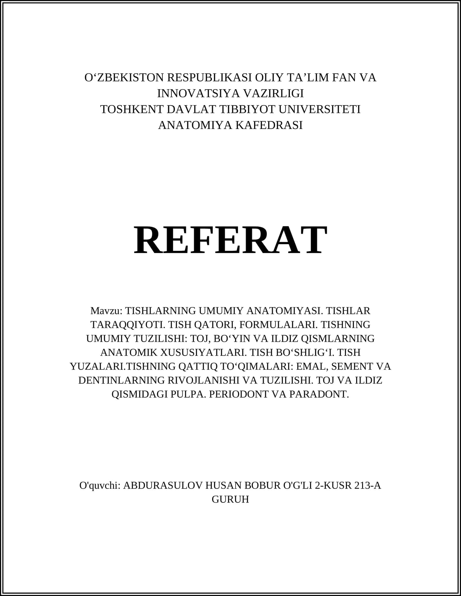 Tishlarning umumiy anatomiyasi 1