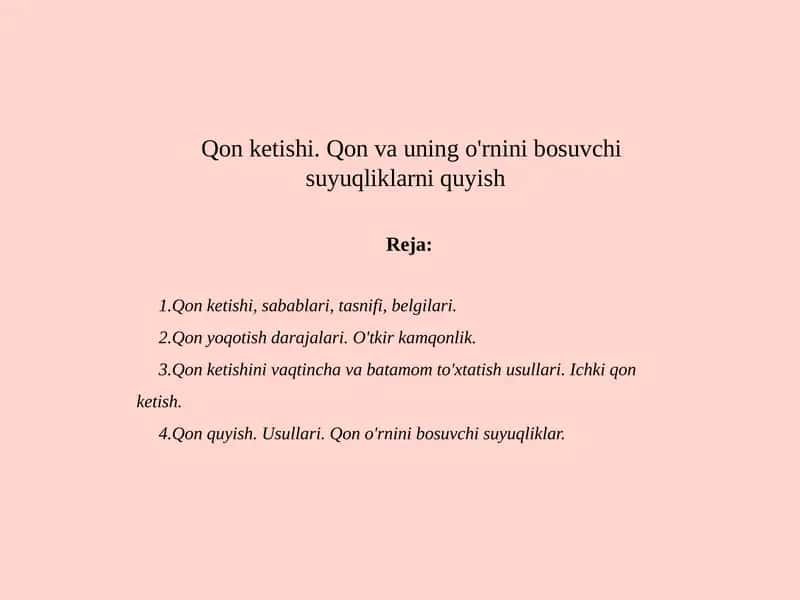 Qon va uning o'rnini bosuvchi suyuqliklarni quyish 1