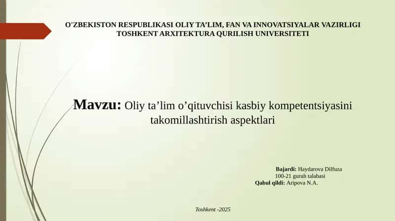 Oliy ta’lim o’qituvchisi kasbiy kompetentsiyasi 1