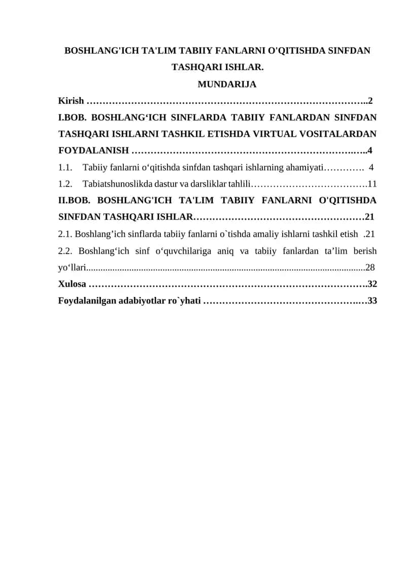 Boshlang'ich Ta'lim Tabiiy Fanlarni O'qitishda Sinfdan Tashqari Ishlar 1