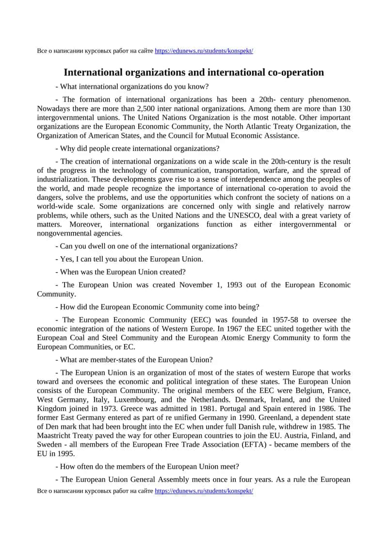 International organizations and international co-operation 1