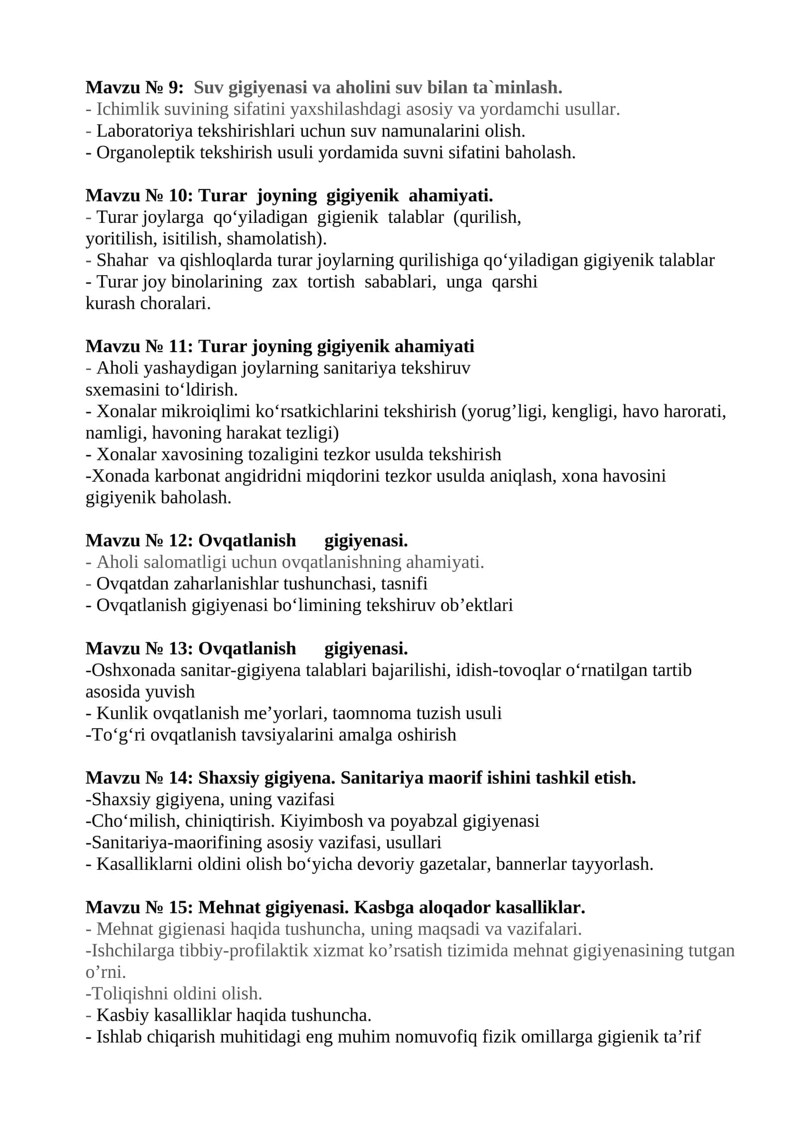 Mavzu № 9: Suv gigiyenasi va aholini suv bilan ta`minlash 1