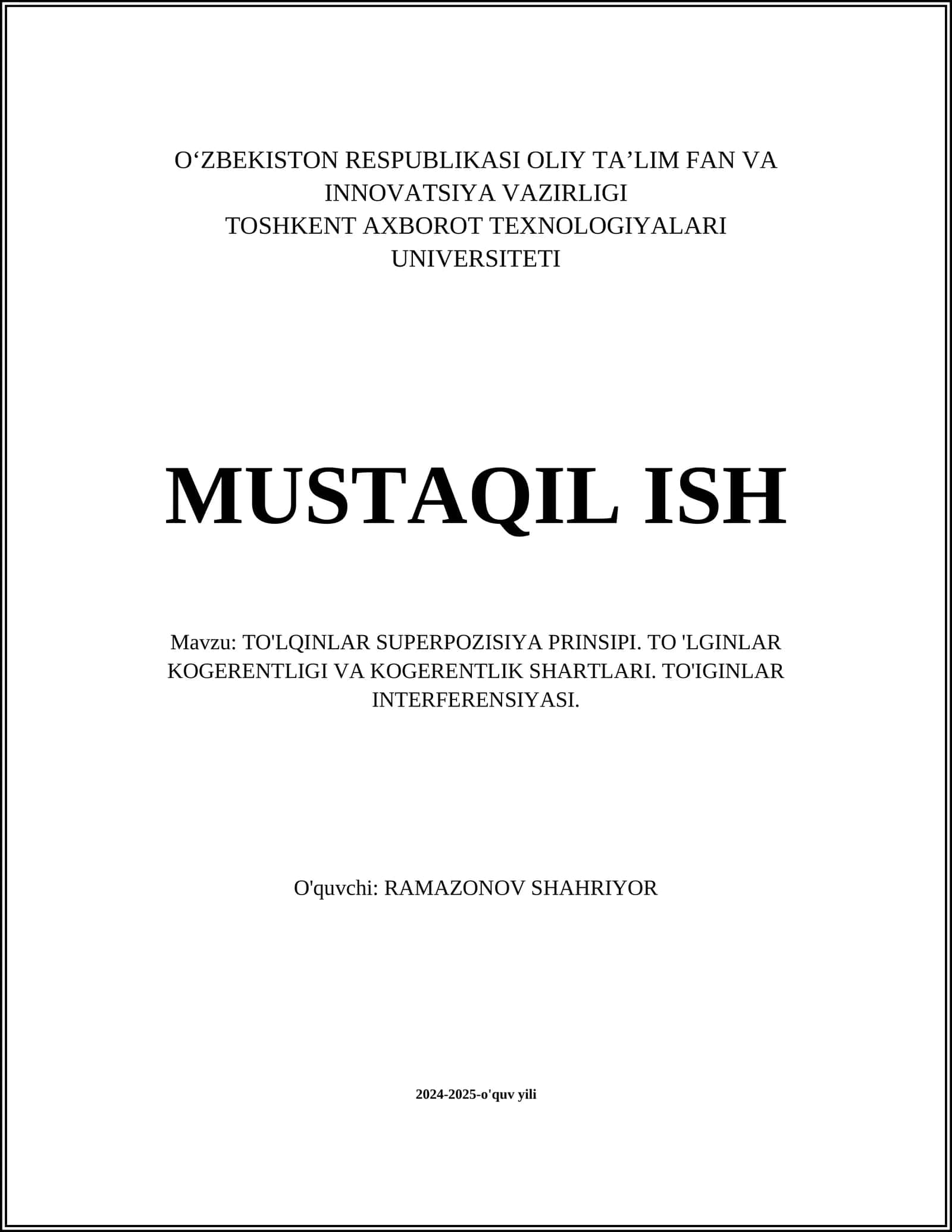 TO'LQINLAR SUPERPOZISIYA PRINSIPI 1