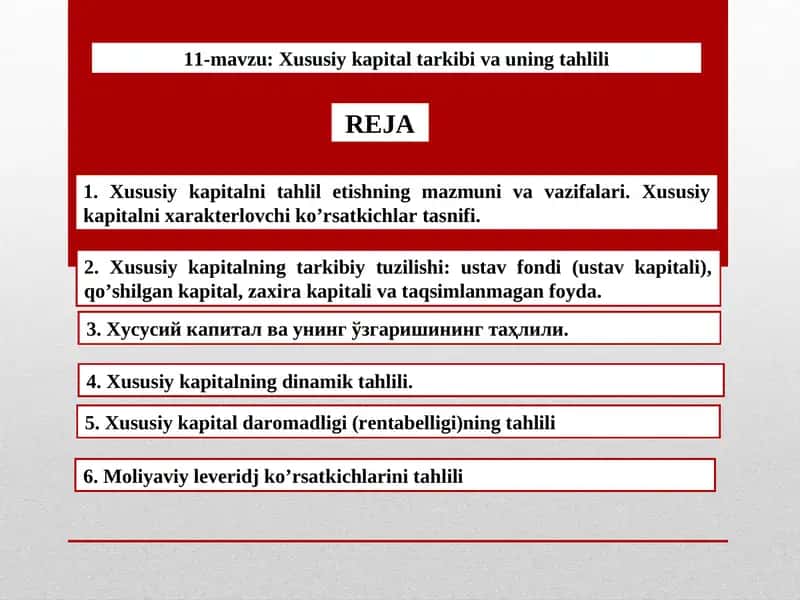 Хусусий капитали молиявий жиҳатдан таҳлили 1