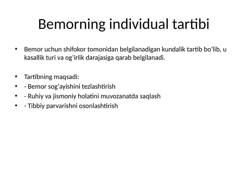 Bemorning individual tartibi 1