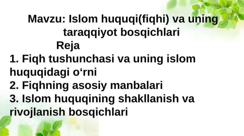 Islom huquqi(fiqhi) va uning taraqqiyot bosqichlari 1