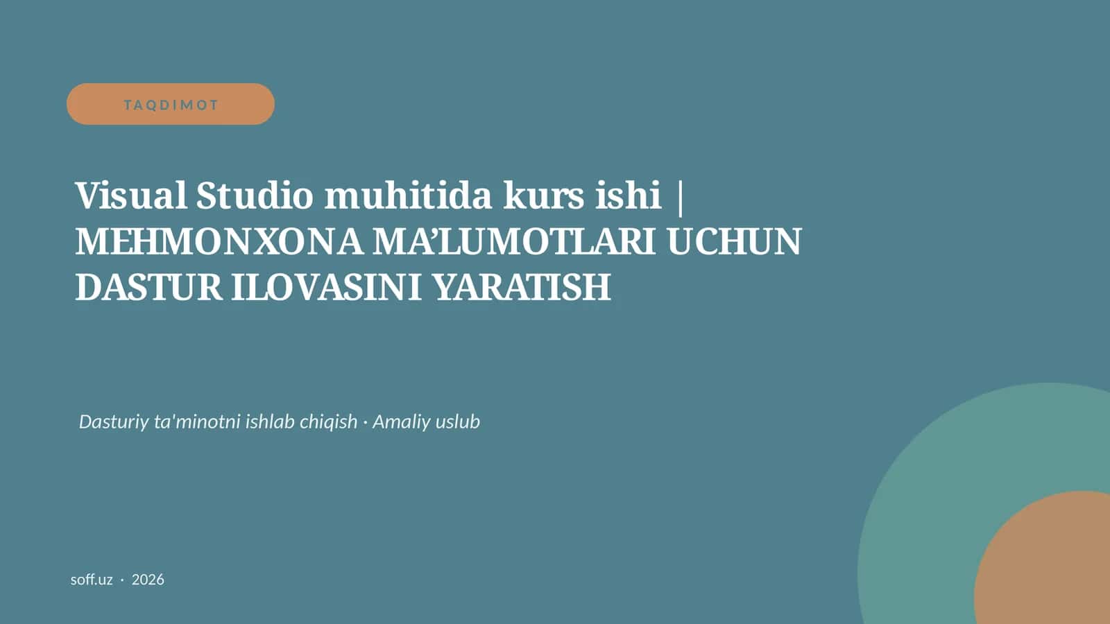Visual Studio muhitida kurs ishi | MEHMONXONA MA’LUMOTLARI UCHUN DASTUR ILOVASINI YARATISH 1