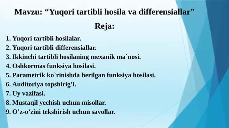 Yuqori tartibli hosila va differensiallar 1