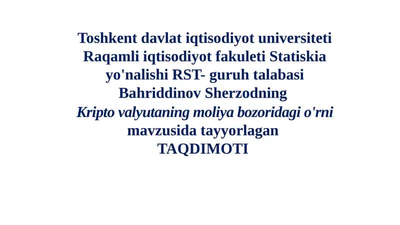 Kripto Valyutaning Moliya Bozoridagi O'rni 1