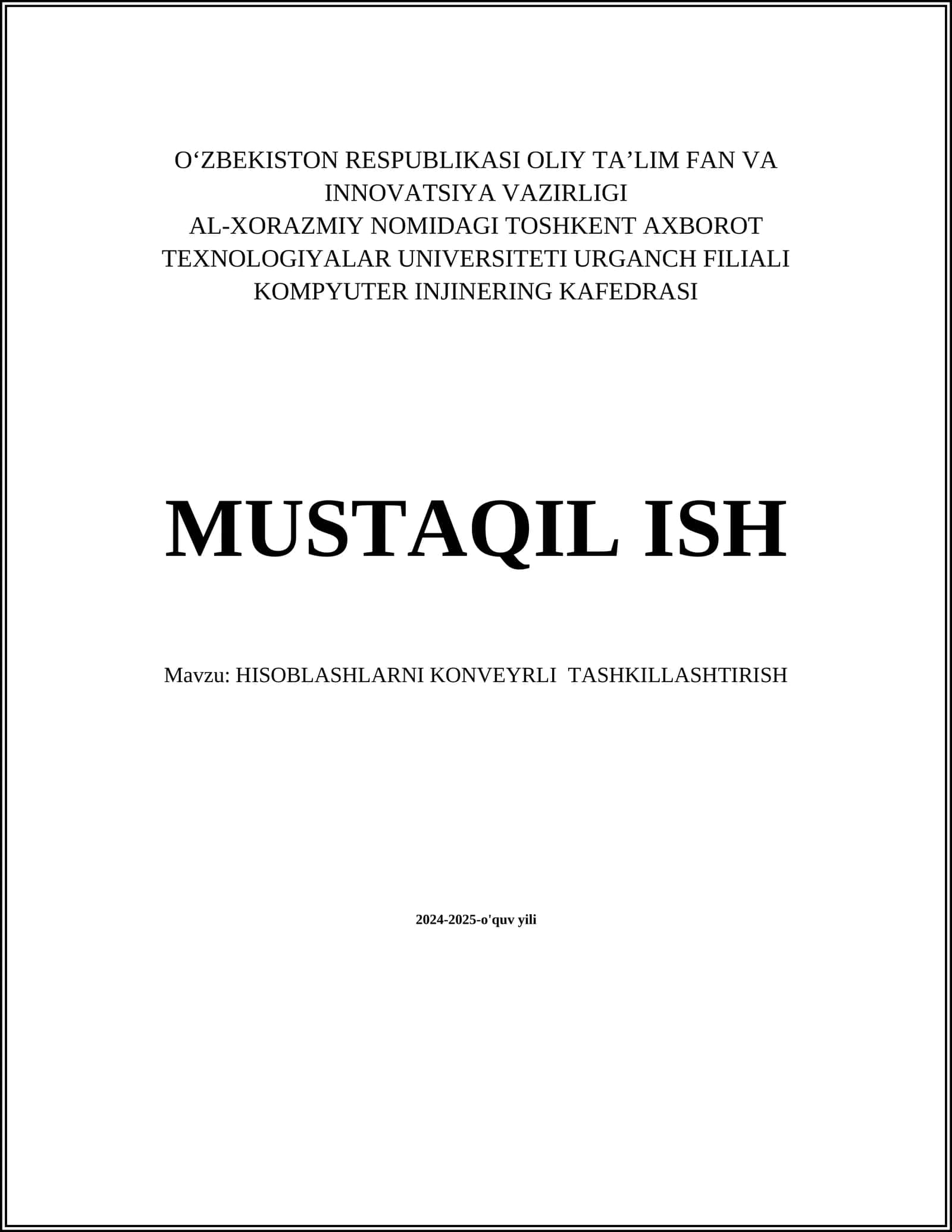HISOBLASHLARNI KONVEYRLI TASHKILLASHTIRISH 1