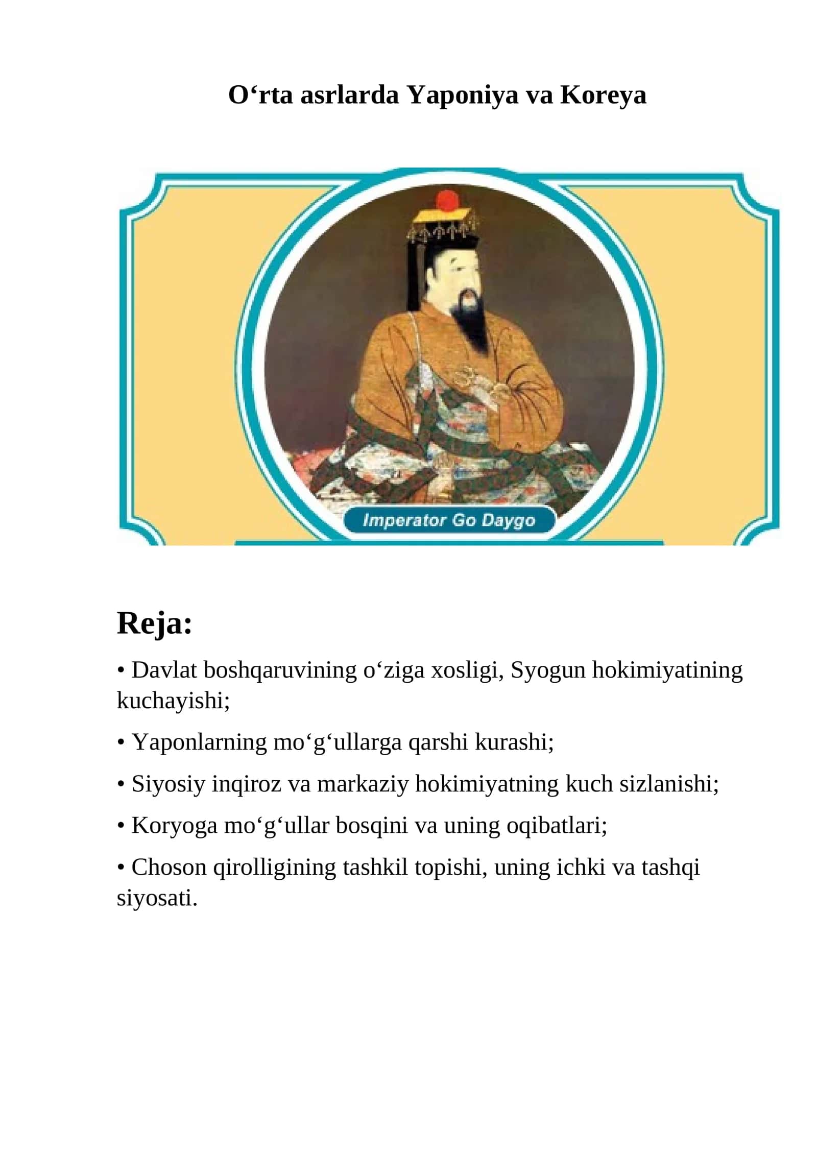 Syogun hokimiyati va Yaponiya boshqaruvchilari 1