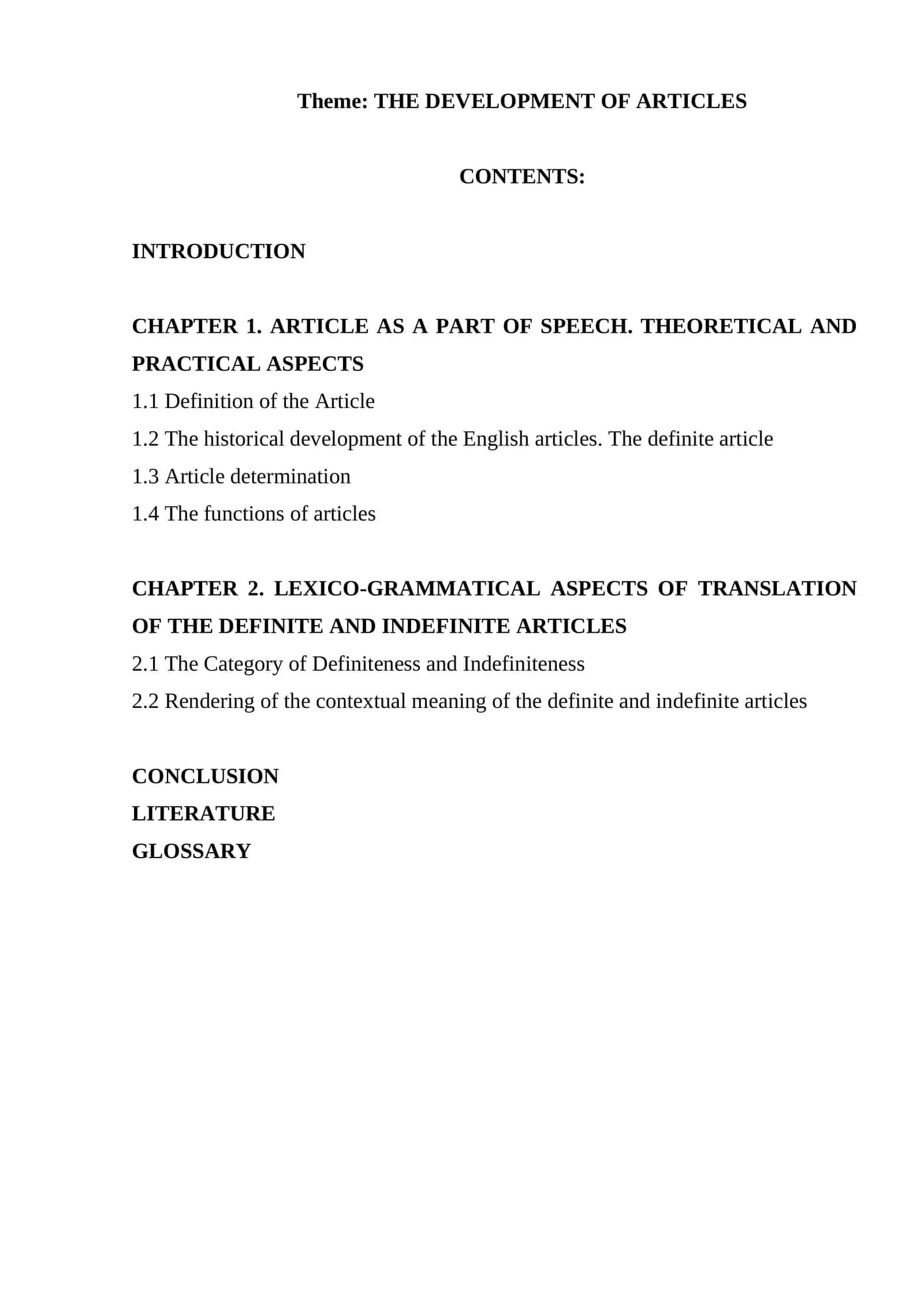 THE DEVELOPMENT OF ARTICLES 1