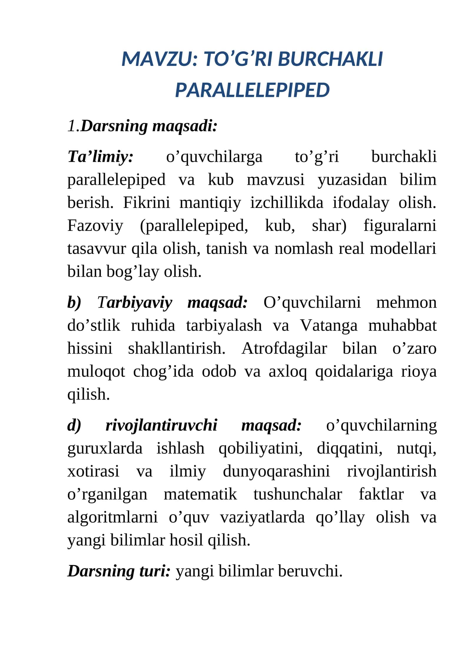 TO’G’RI BURCHAKLI PARALLELEPIPED 1