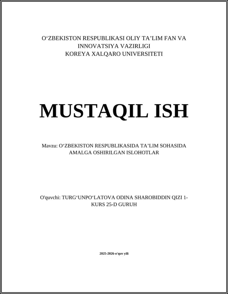 Ta'lim sohasida qonunchilikni isloh qilish 1