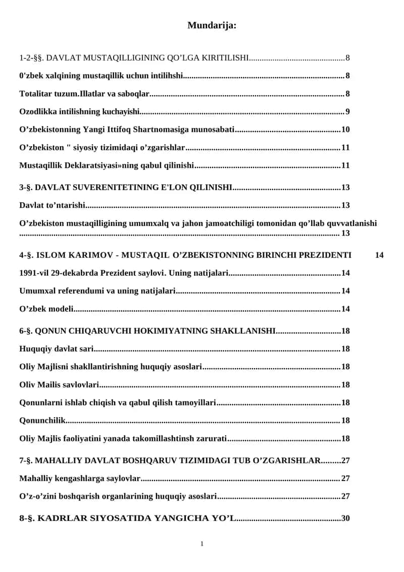 11-sinf MUSTAQIL О’ZBEKISTON DAVLATINING TASHKIL TOPISHI 1