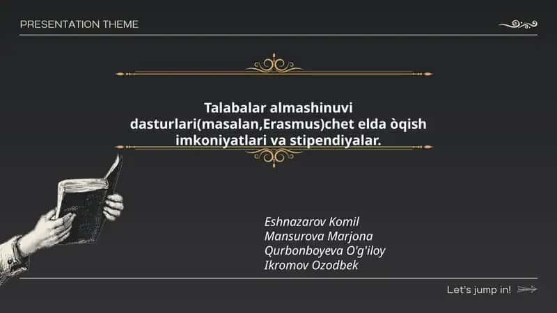 Talabalar almashinuvi dasturlari(masalan,Erasmus)chet elda òqish imkoniyatlari va stipendiyalar 1