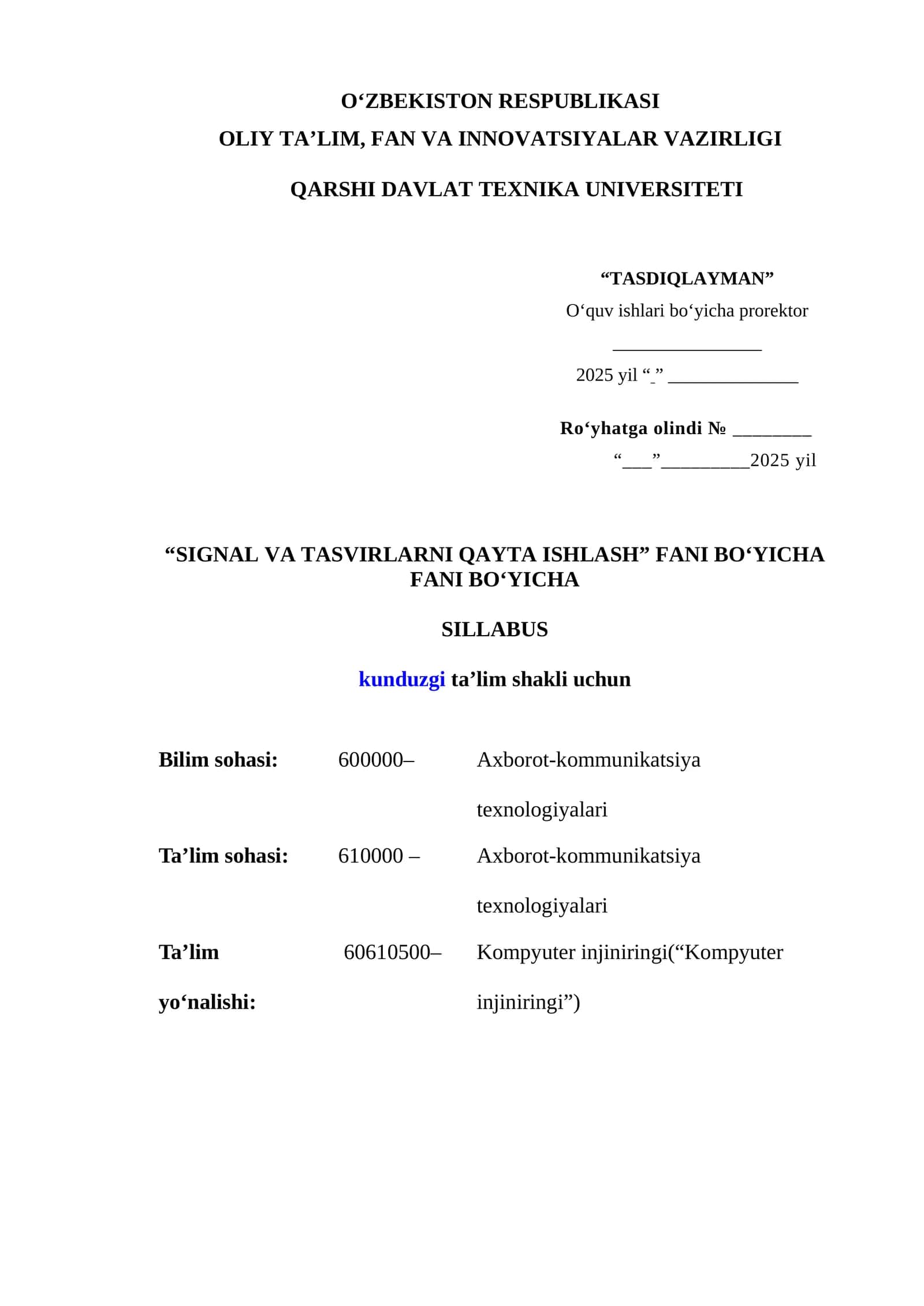 Signal va tasvirlarni qayta ishlash 1