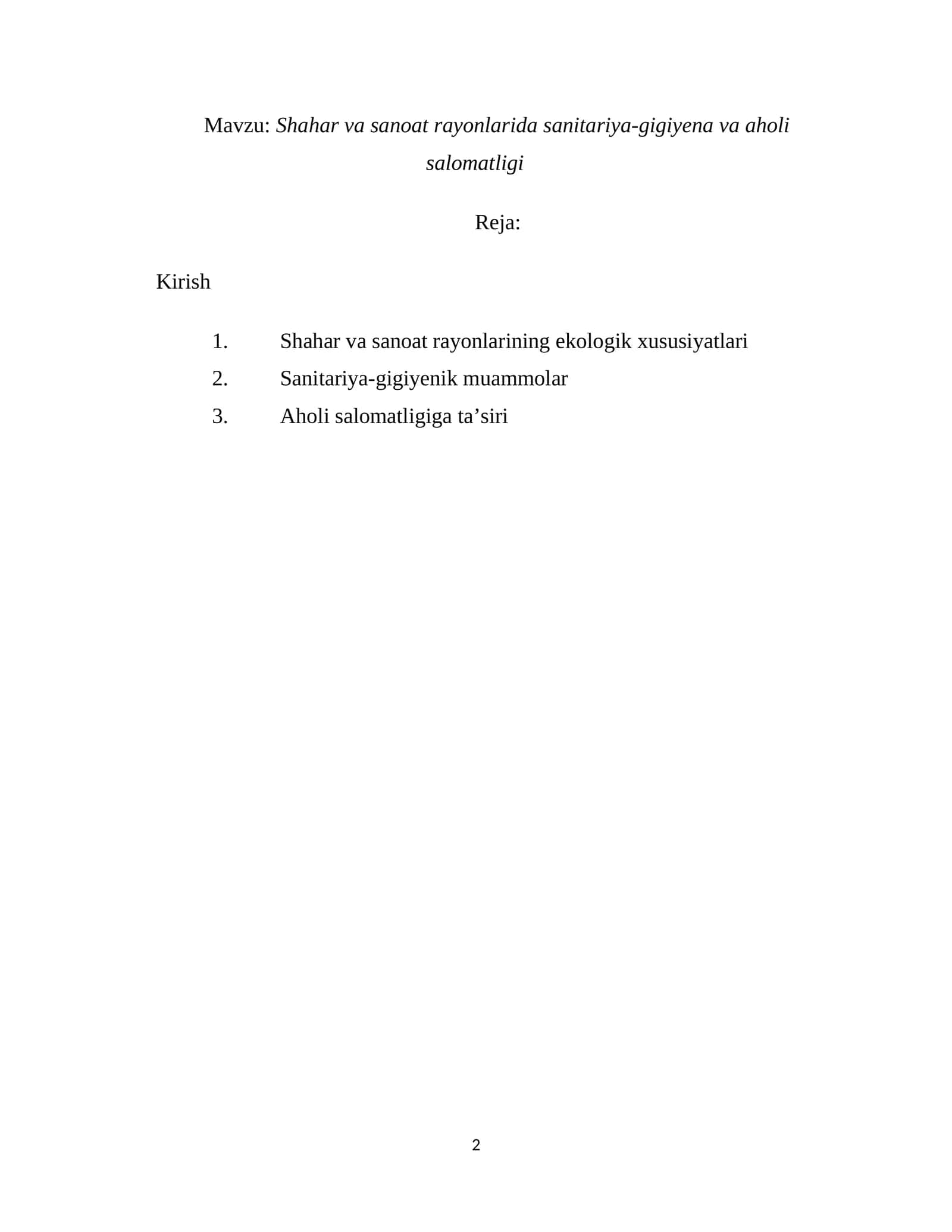 Shahar va sanoat rayonlarida sanitariya-gigiyena va aholi salomatligi 1