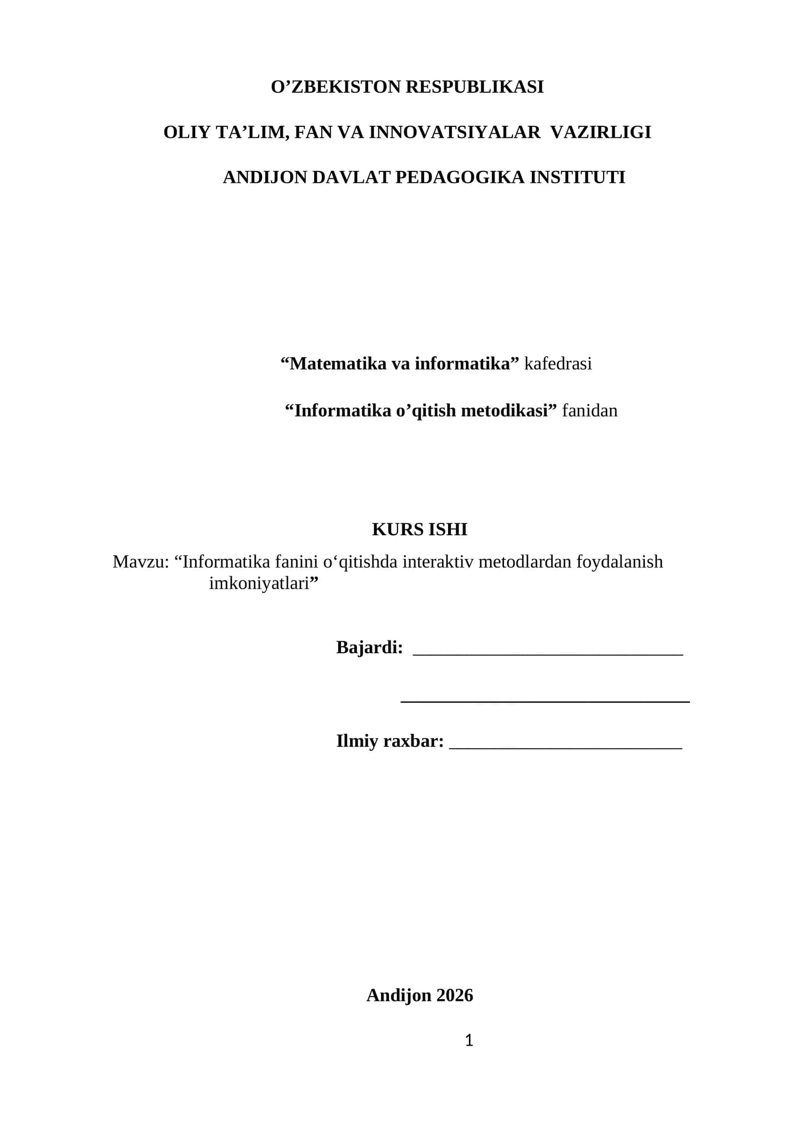 "Informatika fanini o‘qitishda interaktiv metodlardan foydalanish imkoniyatlari" 1