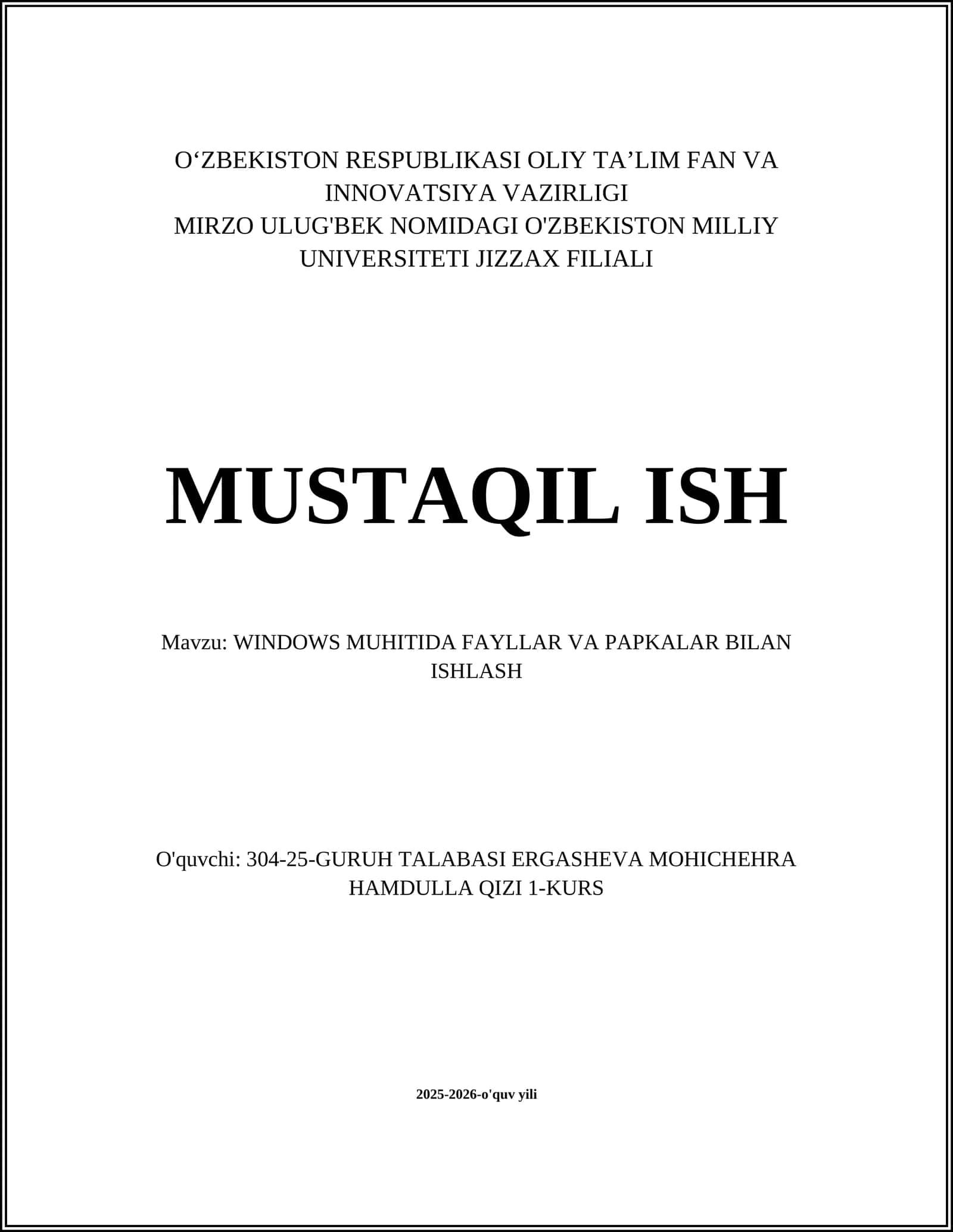 WINDOWS MUHITIDA FAYLLAR VA PAPKALAR BILAN ISHLASH 1